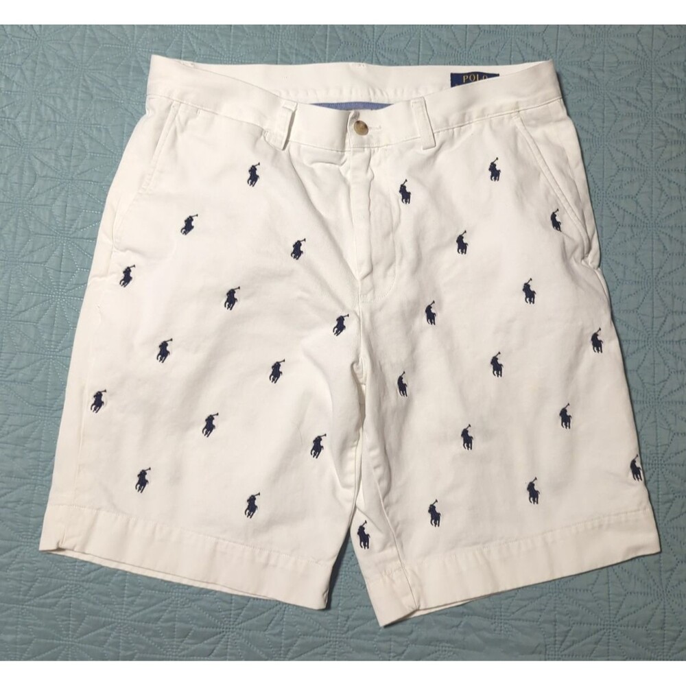 Polo Ralph Lauren All Over Pony White Chino Classic Fit Shorts Men's Sz 32